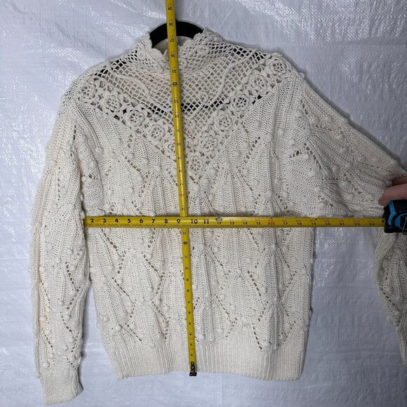 Vtg Dividends Sweater Sz L Ivory Crochet Mock Long Sleeve Cottagecore Grandma 90 - Picture 8 of 10
